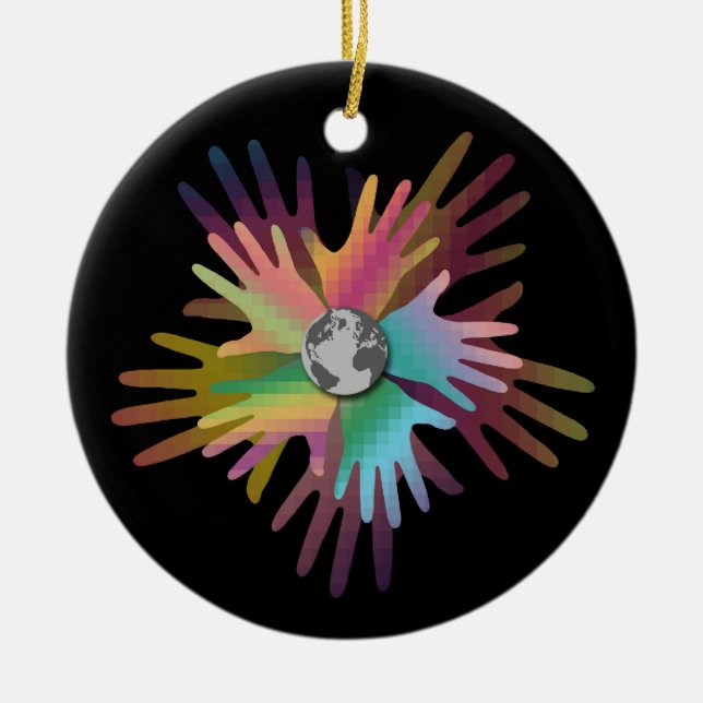 Adorno De Cerámica Manos en todo el mundo (Frente)