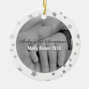 Adorno De Cerámica Manos personalizadas 1r navidad del padre del bebé