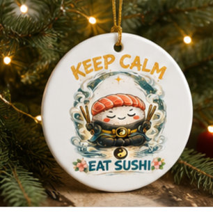 Adorno De Cerámica Mantén la Calma & Come Sushi – Zen Kawaii Sushi
