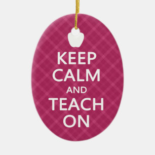 Adorno De Cerámica Mantén la calma y enseña, rosado