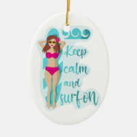Mantén la calma y surfea en tarjeta de chica moren