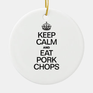 ADORNO DE CERÁMICA MANTENER LA CALMA Y COMER CHOPS DE PORCHE