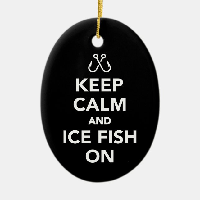 Adorno De Cerámica Mantener la calma y el hielo en la pesca (Frente)