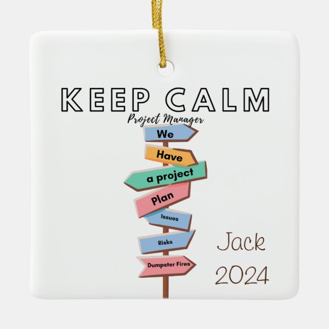 Adorno De Cerámica Mantengan la calma tenemos un plan de proyecto par (Anverso)