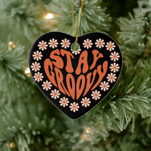 Adorno De Cerámica Mantente Groovy Heart Con Flores (Árbol)