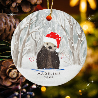Adorno De Cerámica Mantequilla con nombre de niño de Santa Hat