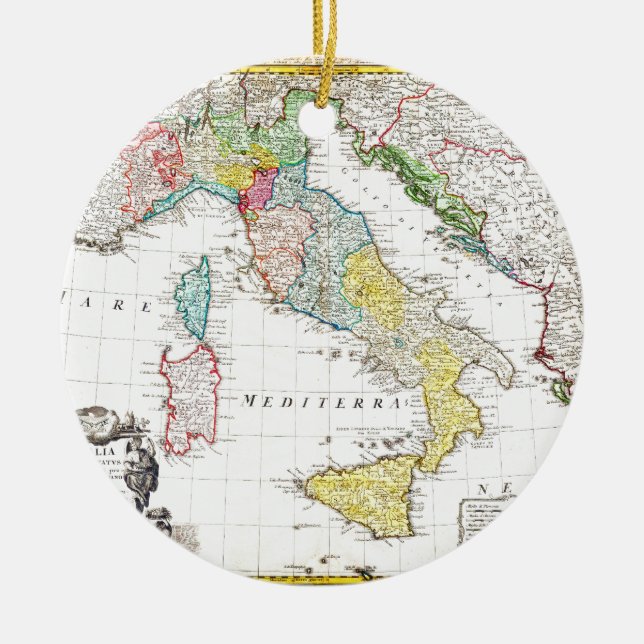 Adorno De Cerámica Mapa 1742 de los herederos de Homann de Italia (Frente)