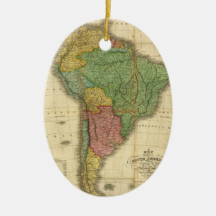 Adorno De Cerámica Mapa 1826 de Suramérica del vintage de Anthony
