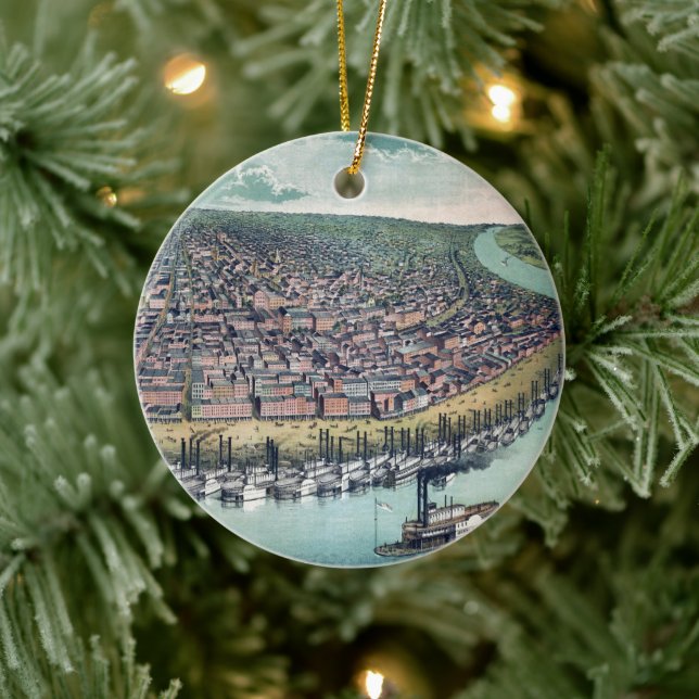 Adorno De Cerámica Mapa Aéreo Antiguo de Saint Louis, Missouri, 1859 (Árbol)