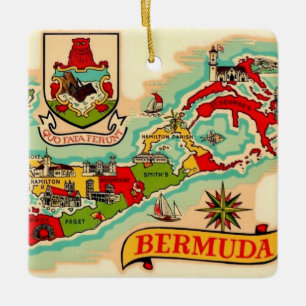Adorno De Cerámica Mapa Antiguo Clásico de Bermudas