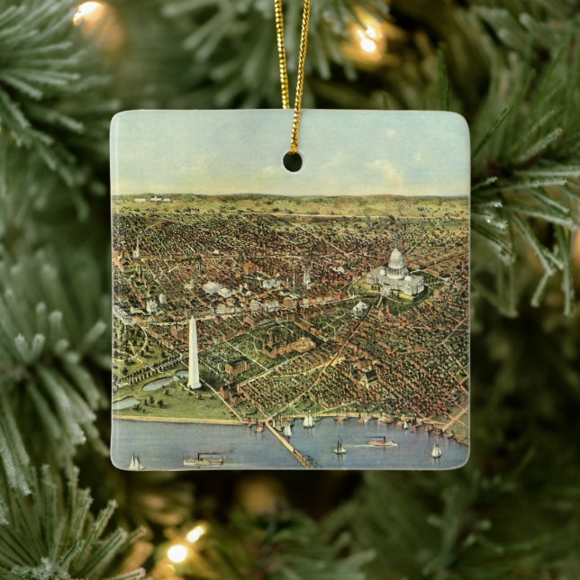 Adorno De Cerámica Mapa antiguo con vista panorámica de Washington DC (Árbol)