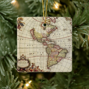 Adorno De Cerámica Mapa Antiguo de América por Johannes De Ram