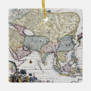 Adorno De Cerámica Mapa antiguo de Asia el 1696