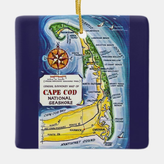 Adorno De Cerámica Mapa Antiguo de Cape Cod (Anverso)