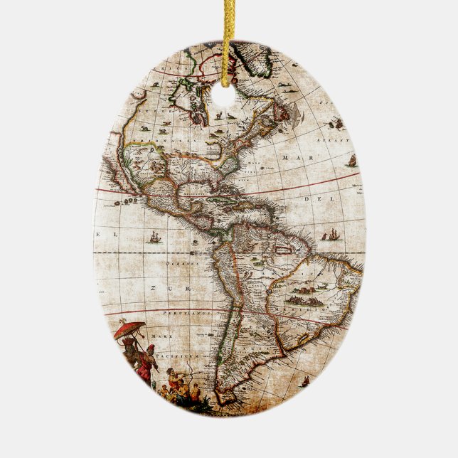 Adorno De Cerámica Mapa antiguo de Continente América (Frente)