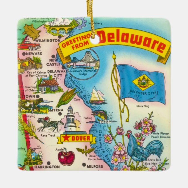 Adorno De Cerámica Mapa antiguo de Delaware  (Anverso)