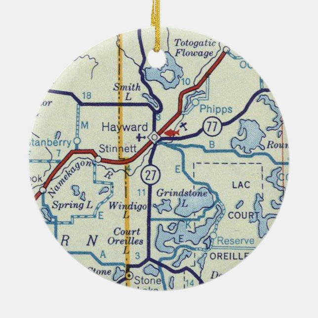 Adorno De Cerámica Mapa antiguo de Hayward WI (Atrás)