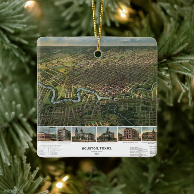 Adorno De Cerámica Mapa antiguo de Houston, Texas con río Búfalo (Árbol)