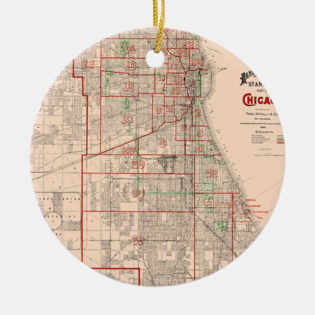 Adorno De Cerámica Mapa antiguo de la época de Chicago - 1893 (Frente)