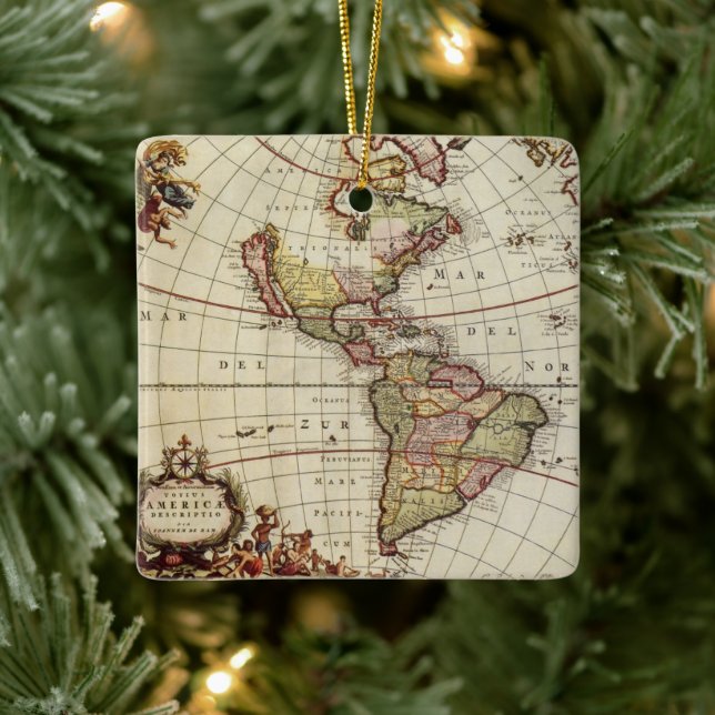 Adorno De Cerámica Mapa antiguo de las Américas de Johannes De Ram (Árbol)