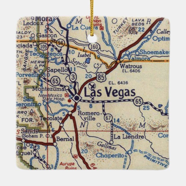 Adorno De Cerámica Mapa antiguo de Las Vegas Nuevo México (Reverso)