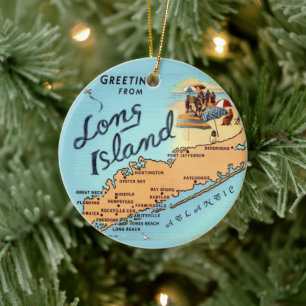 Adorno De Cerámica Mapa Antiguo de Long Island
