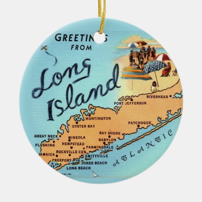 Adorno De Cerámica Mapa Antiguo de Long Island (Frente)