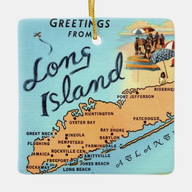Adorno De Cerámica Mapa Antiguo de Long Island (Anverso)
