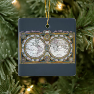 Adorno De Cerámica Mapa Antiguo del Mundo de Claude Auguste Berey