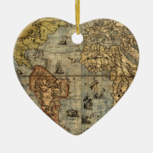 Adorno De Cerámica Mapa Antiguo del Mundo de Forlani de 1565 Cartogra
