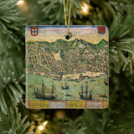 Adorno De Cerámica Mapa antiguo, Plan de ciudad de Lisboa, Portugal, 