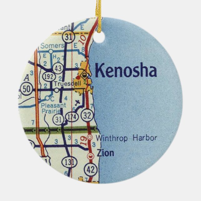 Adorno De Cerámica Mapa clásico de Kenosha (Atrás)