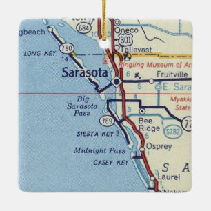 Adorno De Cerámica Mapa clásico de Sarasota FL