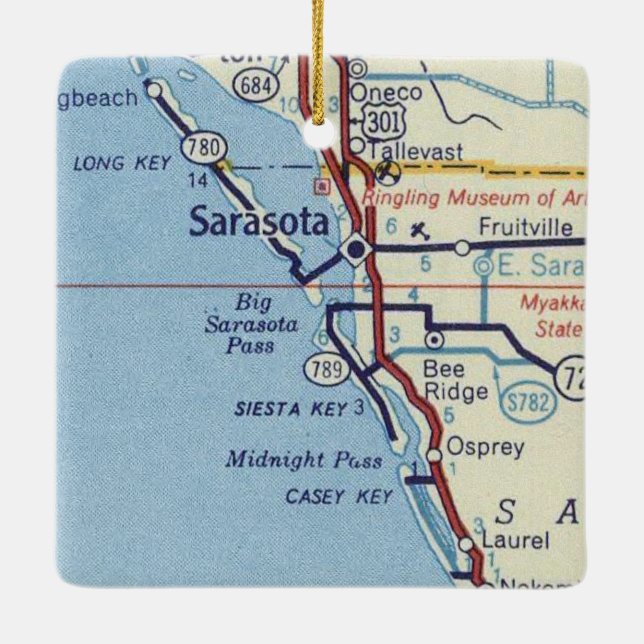 Adorno De Cerámica Mapa clásico de Sarasota FL (Reverso)