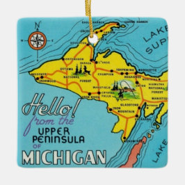 Adorno De Cerámica Mapa Colorido Antiguo de Michigan