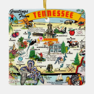 Adorno De Cerámica Mapa Colorido Antiguo de Tennessee