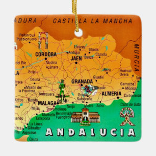 Adorno De Cerámica Mapa Colorido de Andalucía España