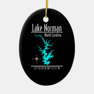 Adorno De Cerámica Mapa Coordenadas Lago Norman Carolina del Norte