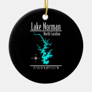 Adorno De Cerámica Mapa Coordenadas Lago Norman Carolina del Norte