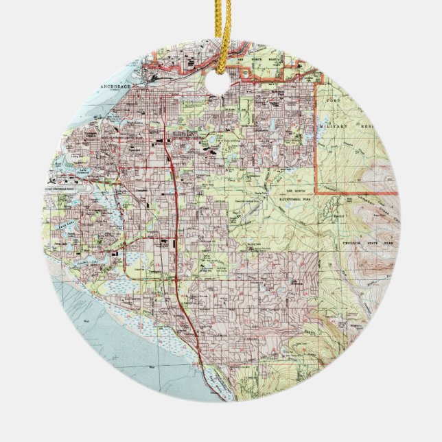 Adorno De Cerámica Mapa de Anchorage Alaska (1994) (Frente)