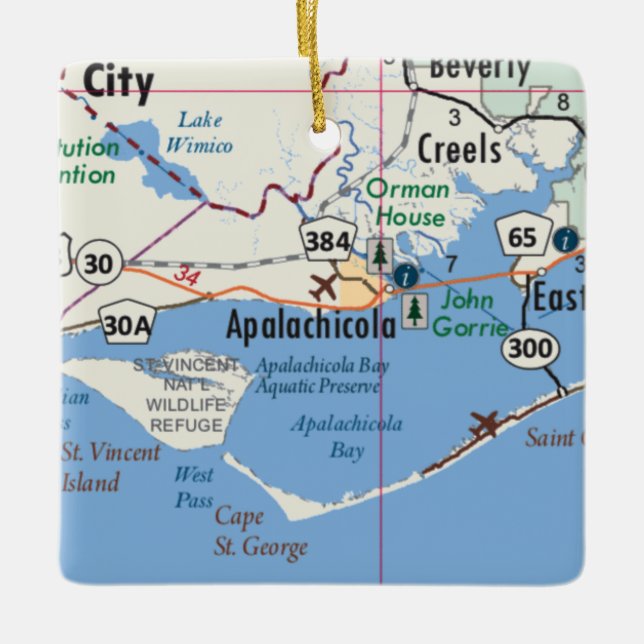 Adorno De Cerámica Mapa de Apalachicola Florida (Anverso)