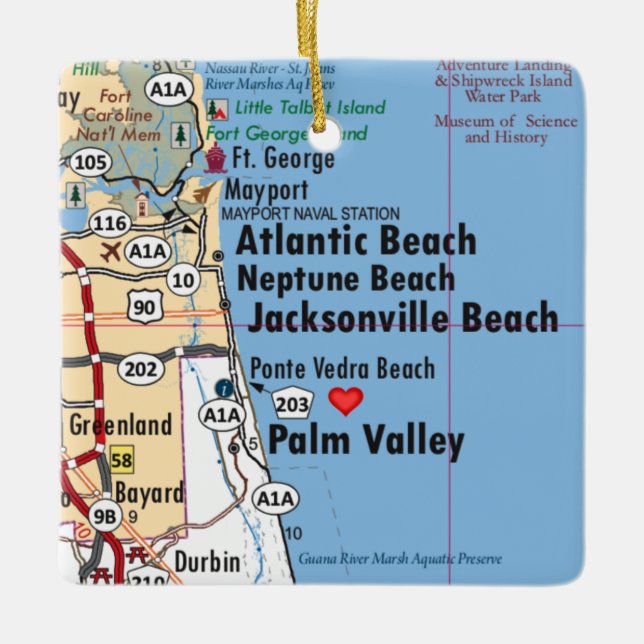 Adorno De Cerámica Mapa de Atlantic Beach Florida (Anverso)