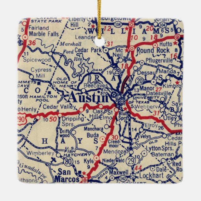 Adorno De Cerámica Mapa de Austin TX 1941 (Reverso)