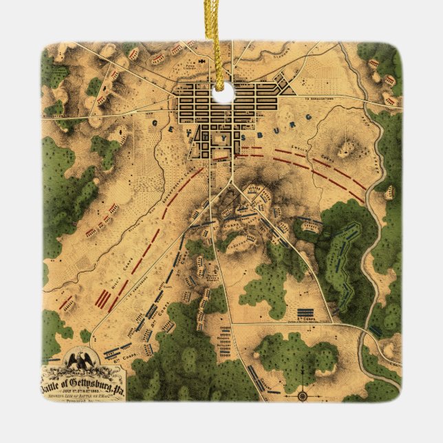 Adorno De Cerámica Mapa de batalla de Gettysburg restaurado, Navidade (Anverso)