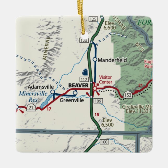 Adorno De Cerámica Mapa de Beaver Utah (Anverso)