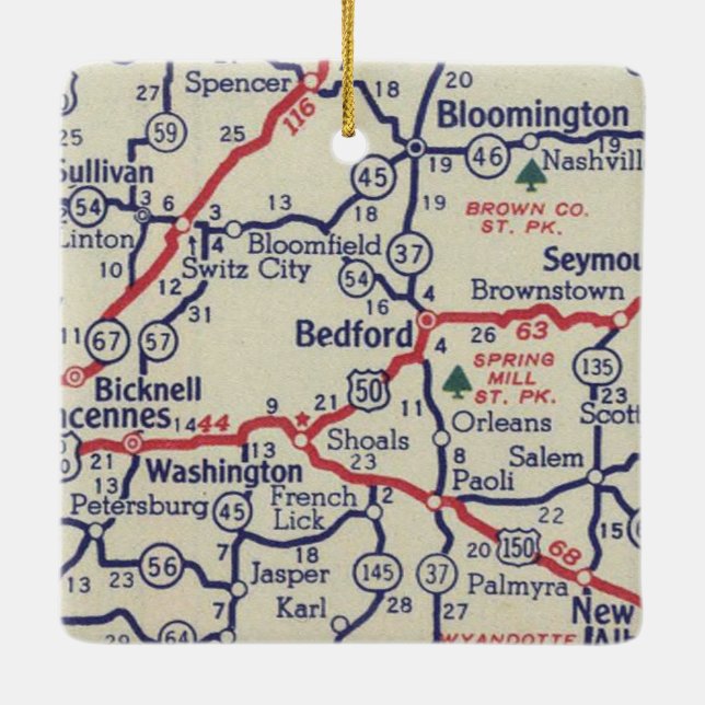 Adorno De Cerámica Mapa de Bedford IN 50 (Reverso)