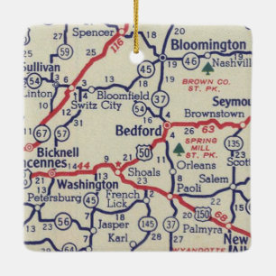 Adorno De Cerámica Mapa de Bedford IN 50's