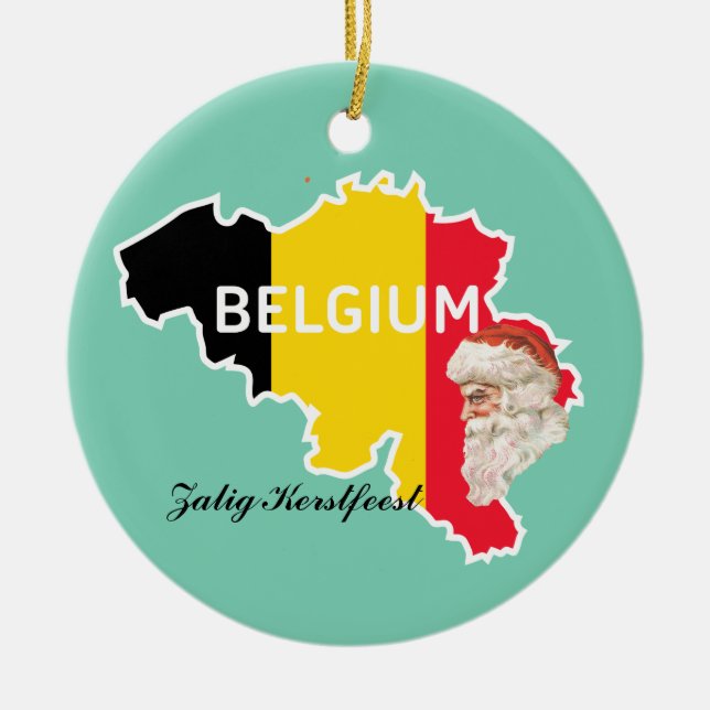 Adorno De Cerámica Mapa de Bélgica, bandera, Santa y Zalig Kerstfeest (Frente)