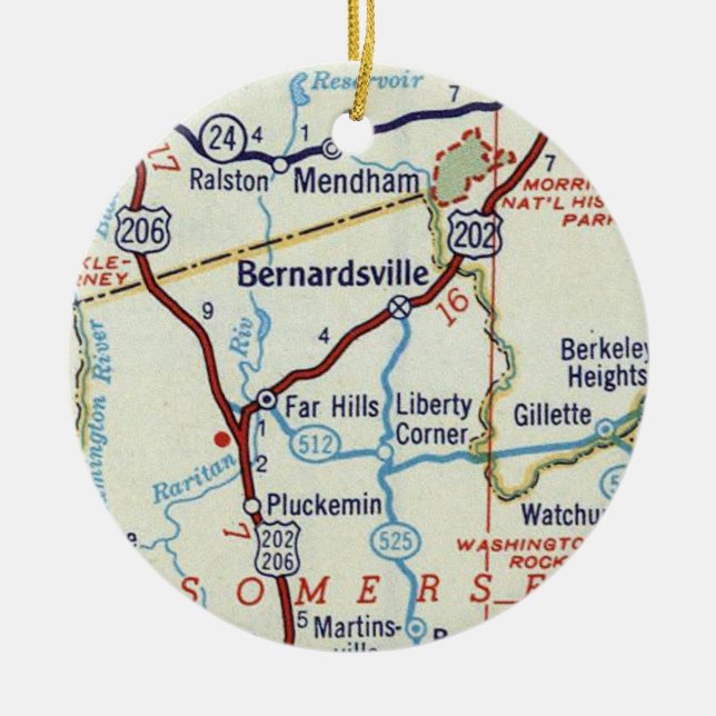 Adorno De Cerámica Mapa de Bernardsville NJ (Frente)