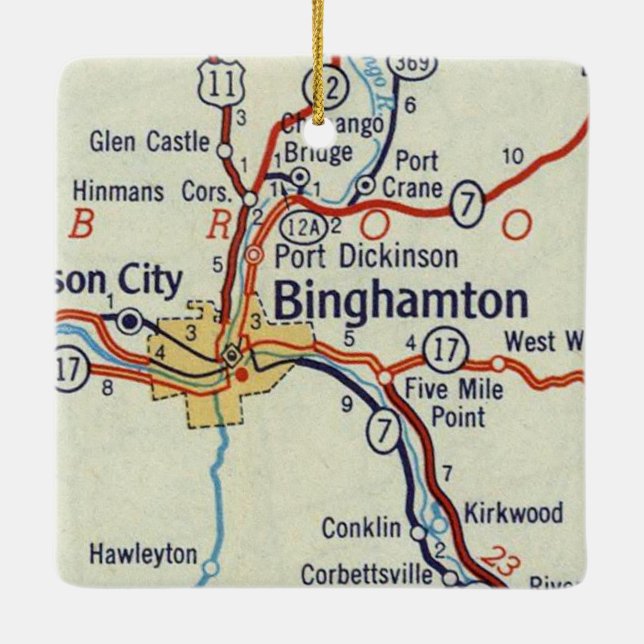 Adorno De Cerámica Mapa de Binghamton NY 50 (Reverso)